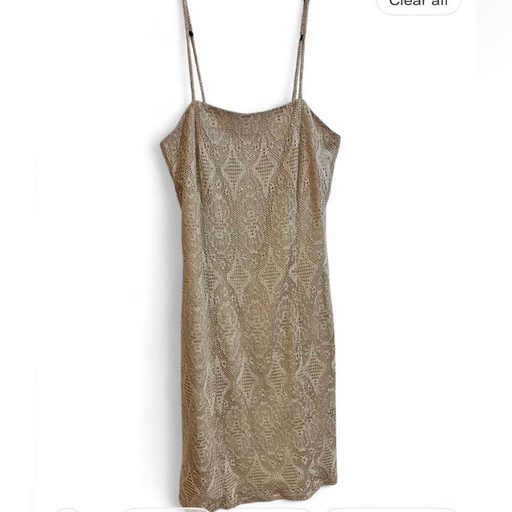 Chic Tan Lace Midi Dress